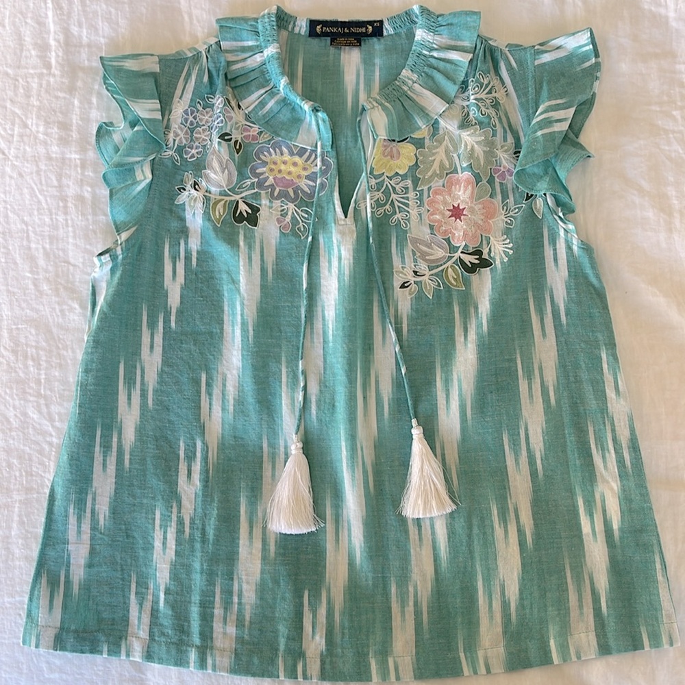 Anthropologie Pankaj & Nidhi Embroidered Top